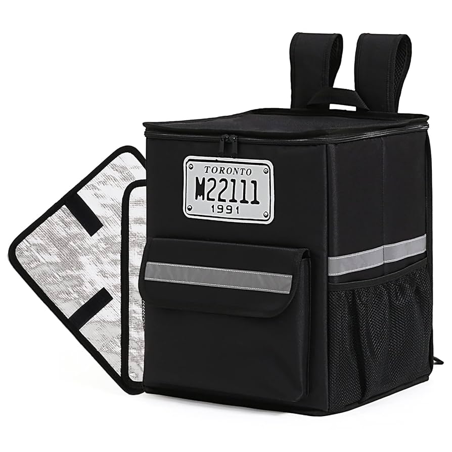 保冷バッグ XL ブラック フードデリバリーバッグ カップホルダー付き 保温 Amazon｜FRESHIE 断熱フードデリバリーバッグ カップホルダー